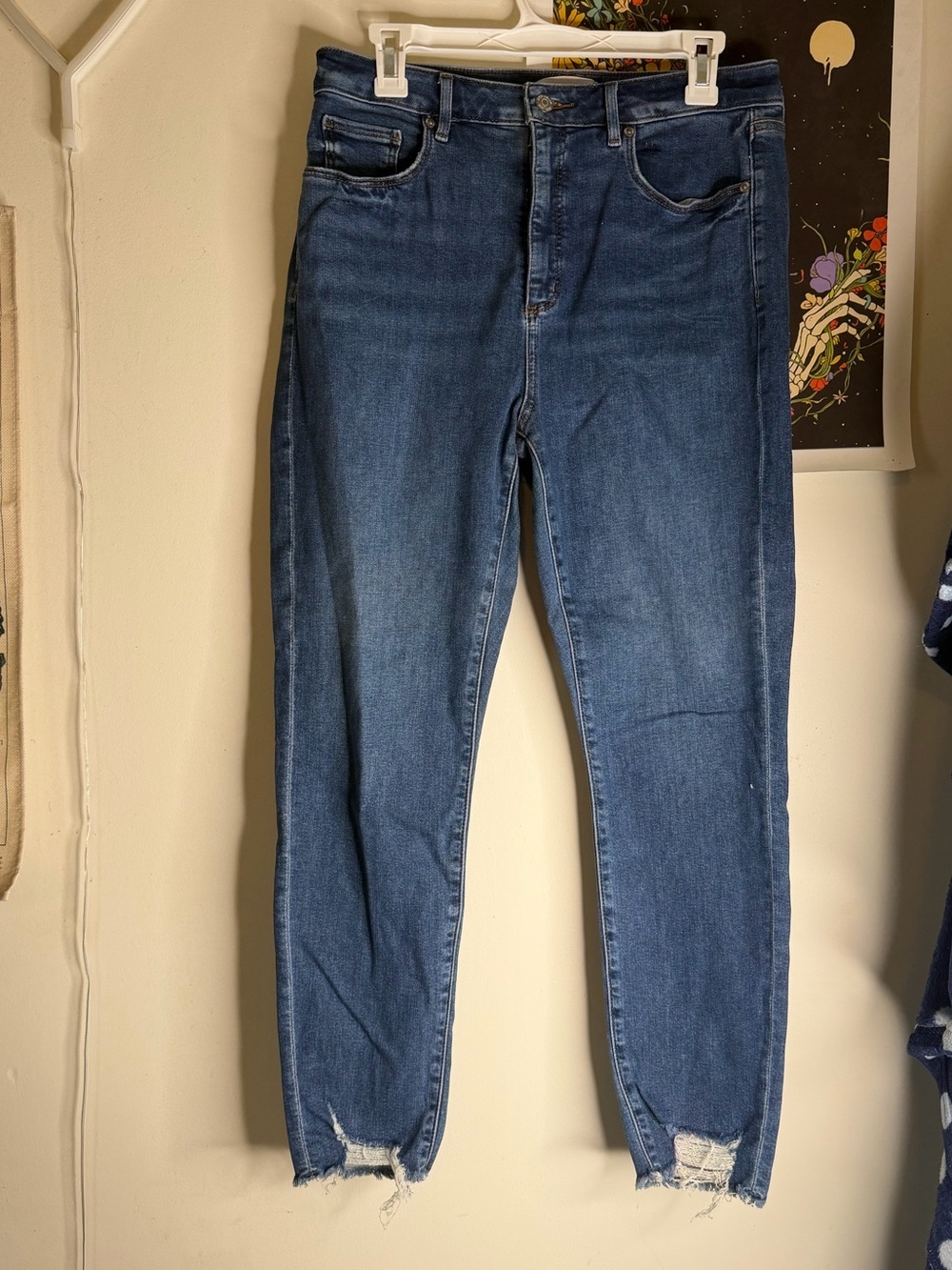 LOFT Blue Skinny Jeans with Raw Hem